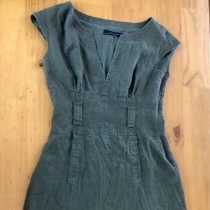 Zara Woman v-neck Brown Linen Dress Size M With a Front Pocket